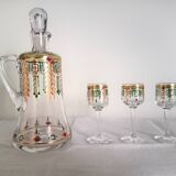 Carafe and 3 liquor glasses with Jugendstijl motifs, year 1920