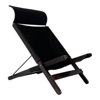 Vintage wood and canvas folding armchair by Tord Bjorklund for Ikea