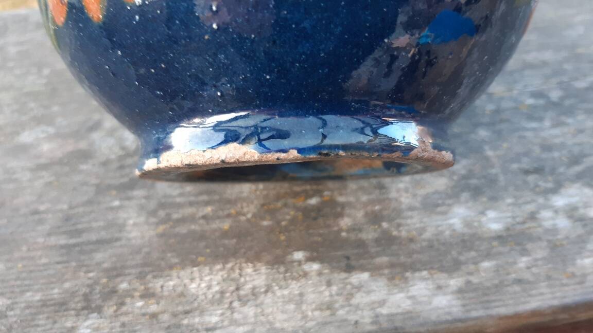 Vase with 3 handles in glazed terracotta Alsace early 20th century