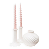 Cream ceramic mid-century set: two candle holders and a vase with white glaze, 1970s design