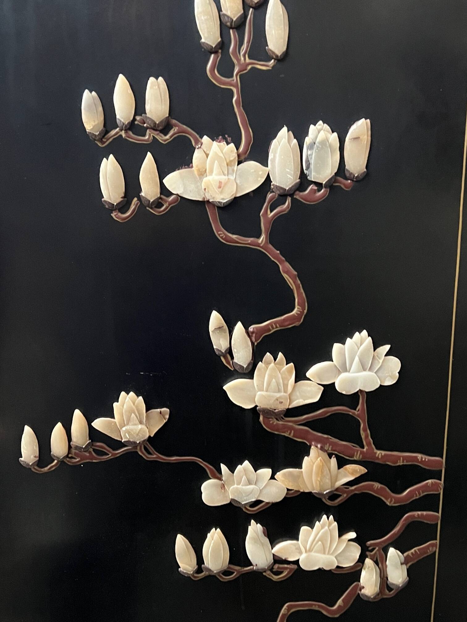Chinoiserie style furniture. Mother-of-pearl, steatite, jade marquetry.