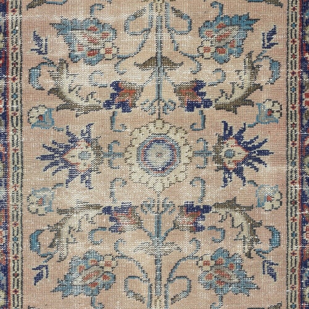 Handmade Turkish Rug for Bohemian and Classic Interiors. Vintage Floral Design Accent Rug