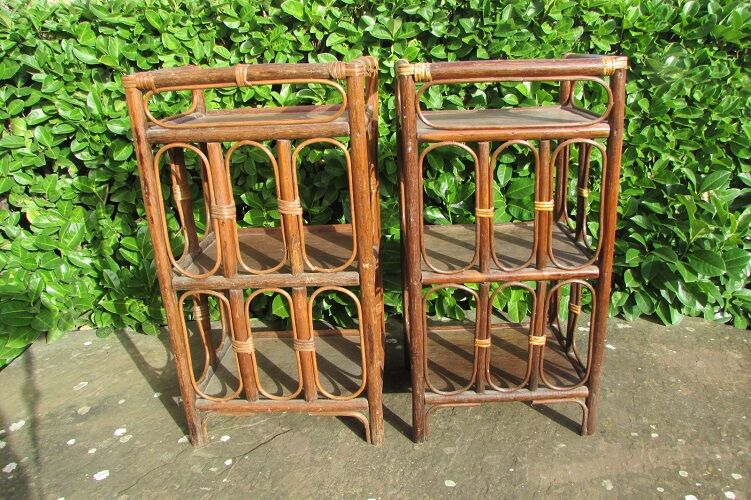Pair of bedsides, rattan and bamboo