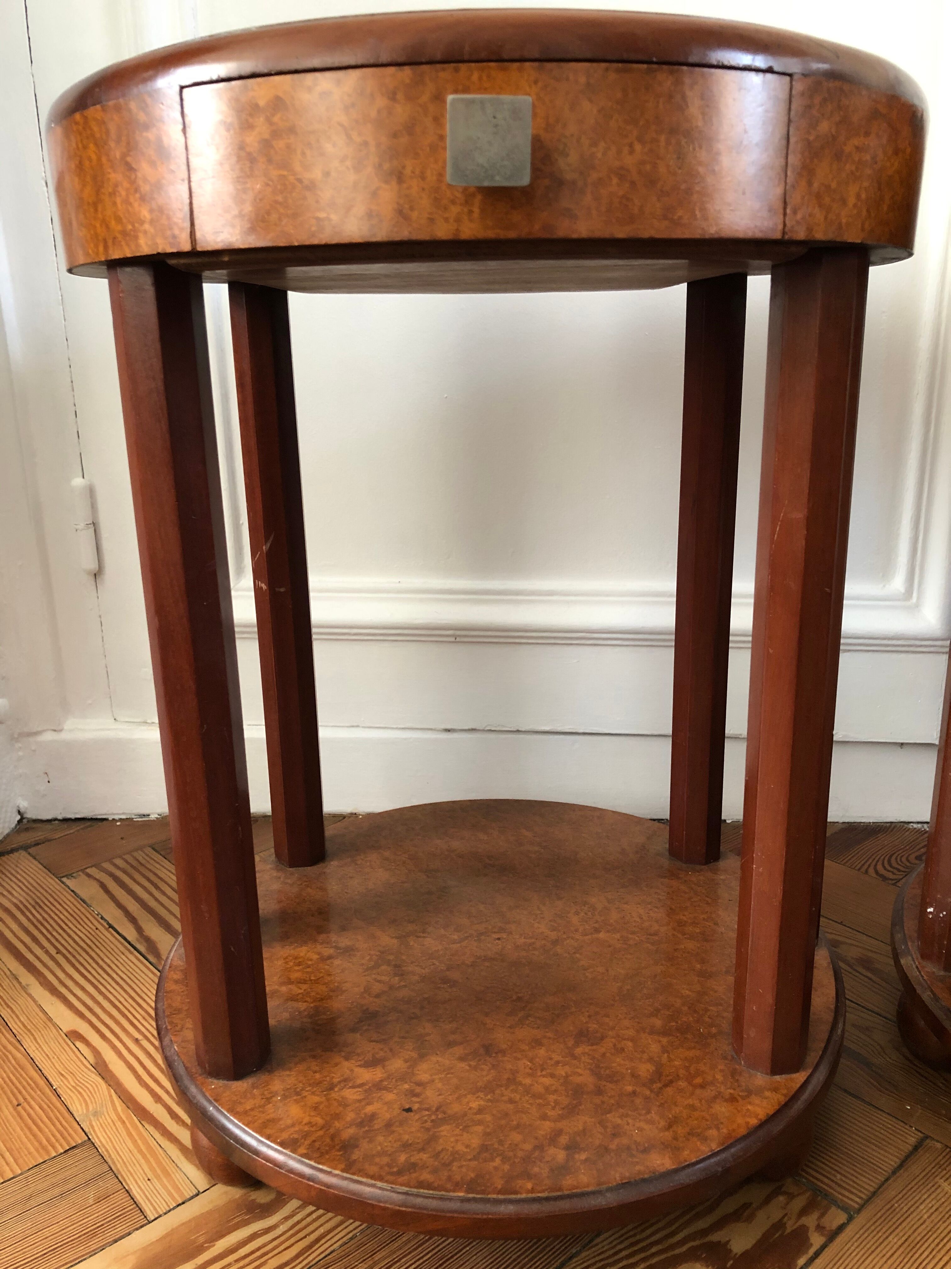 Pair of Art Deco bedside tables made of cedar magnifying glass