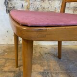 Set of 4 vintage Scandinavian style chairs with old pink velvet seat