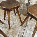 Pine stools with curved seat from the 50s