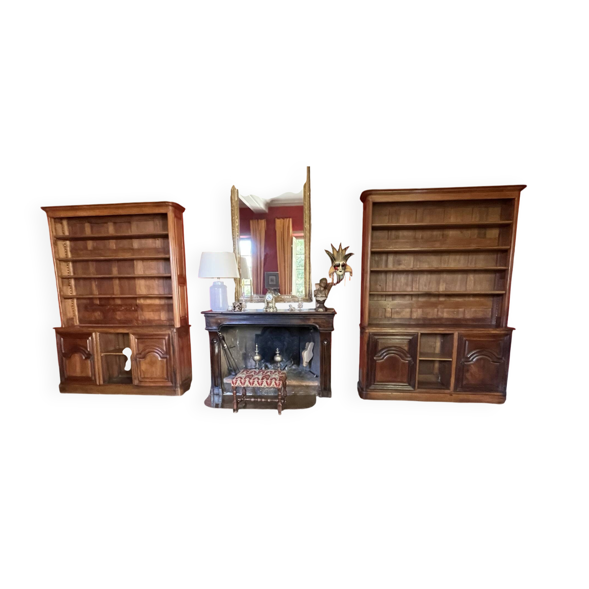 Pair of large oak bookshelves in louis-philippe style