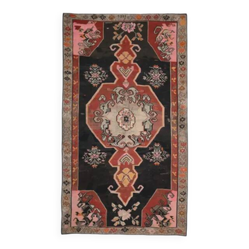 1970s Vintage Turkish Hand-Knotted Wool Cotton Brown Area Rug 234x417