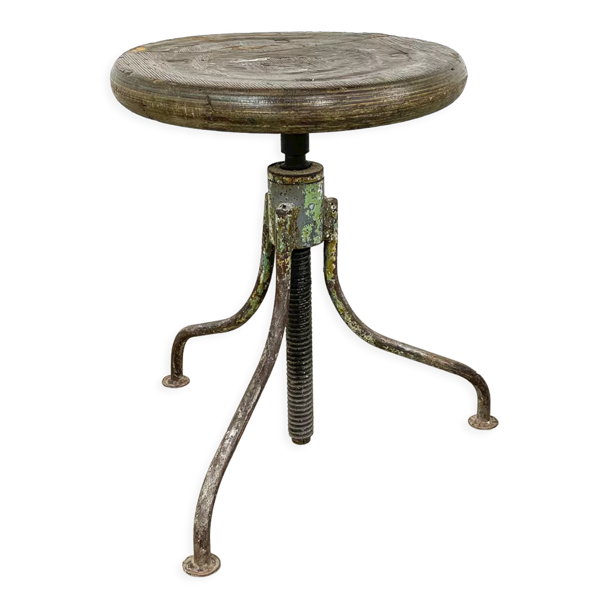 Industrial 3 legged factory swivel stool Green Grey