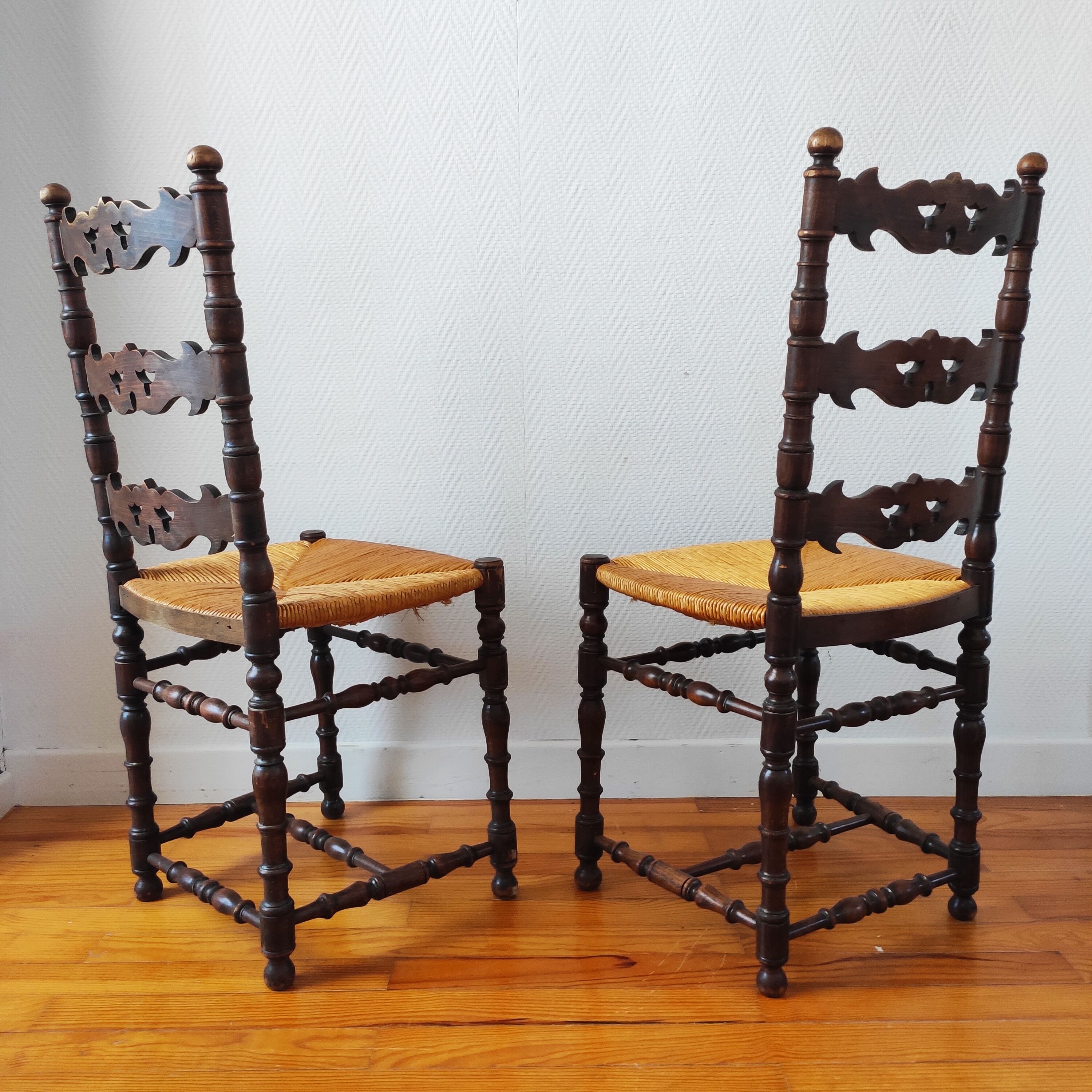 Pair of old turned wood chairs