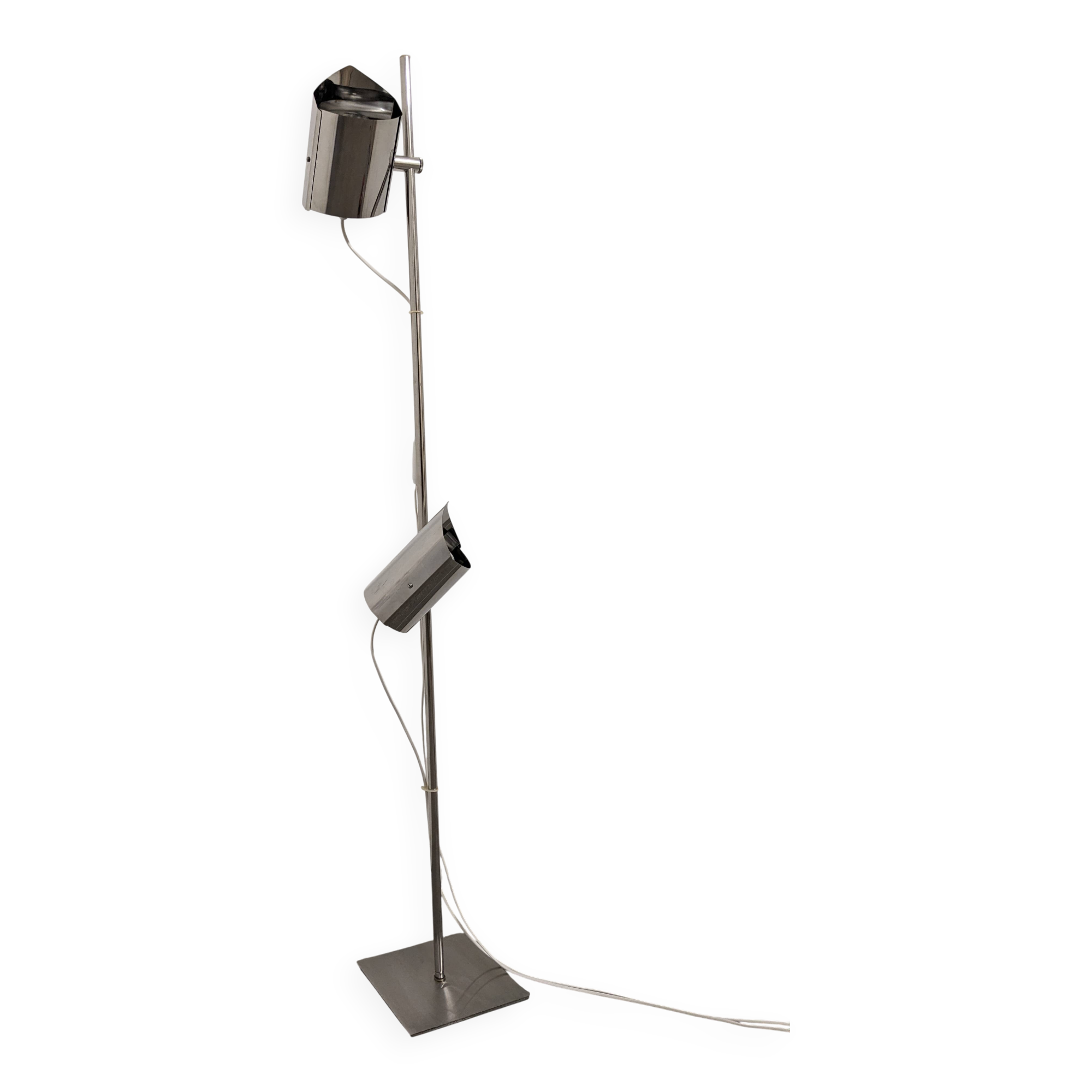 Space Age floor lamp with 2 chrome metal spotlights from the 60s/70s