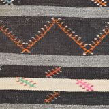 7x10 Black & Cream Large Vintage Kilim Rug, 204x300Cm