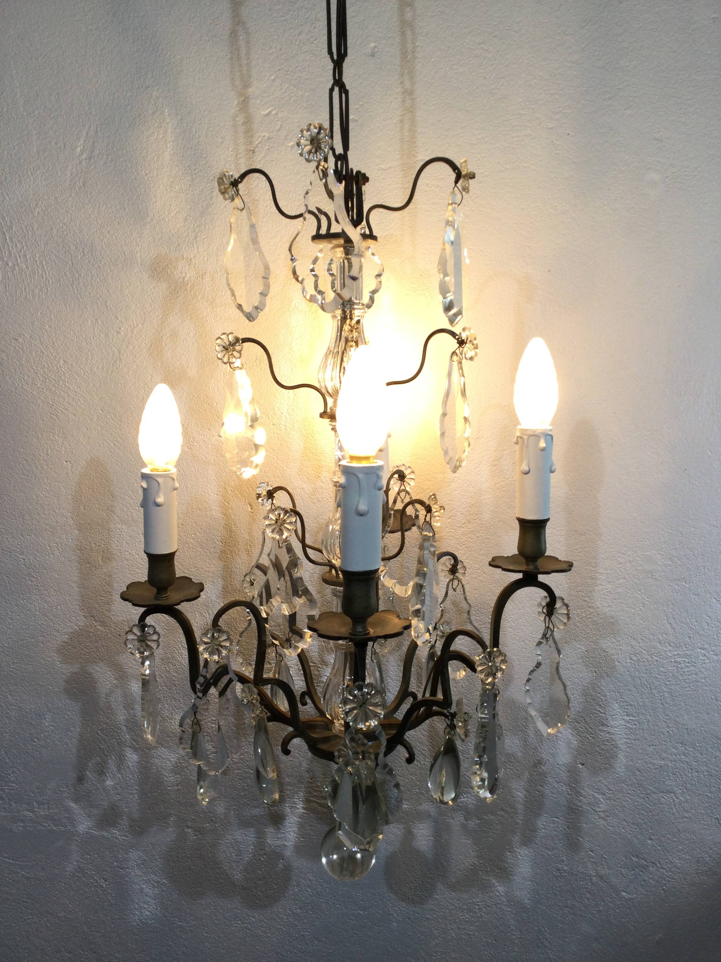 Chandelier 4 Lights Crystal And White Bronze