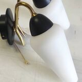 Appliques moderniste double feux métal doré et opaline - années 50/60