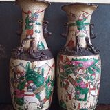 Pair of ceramic vases from China - cartridge at the base - antique work