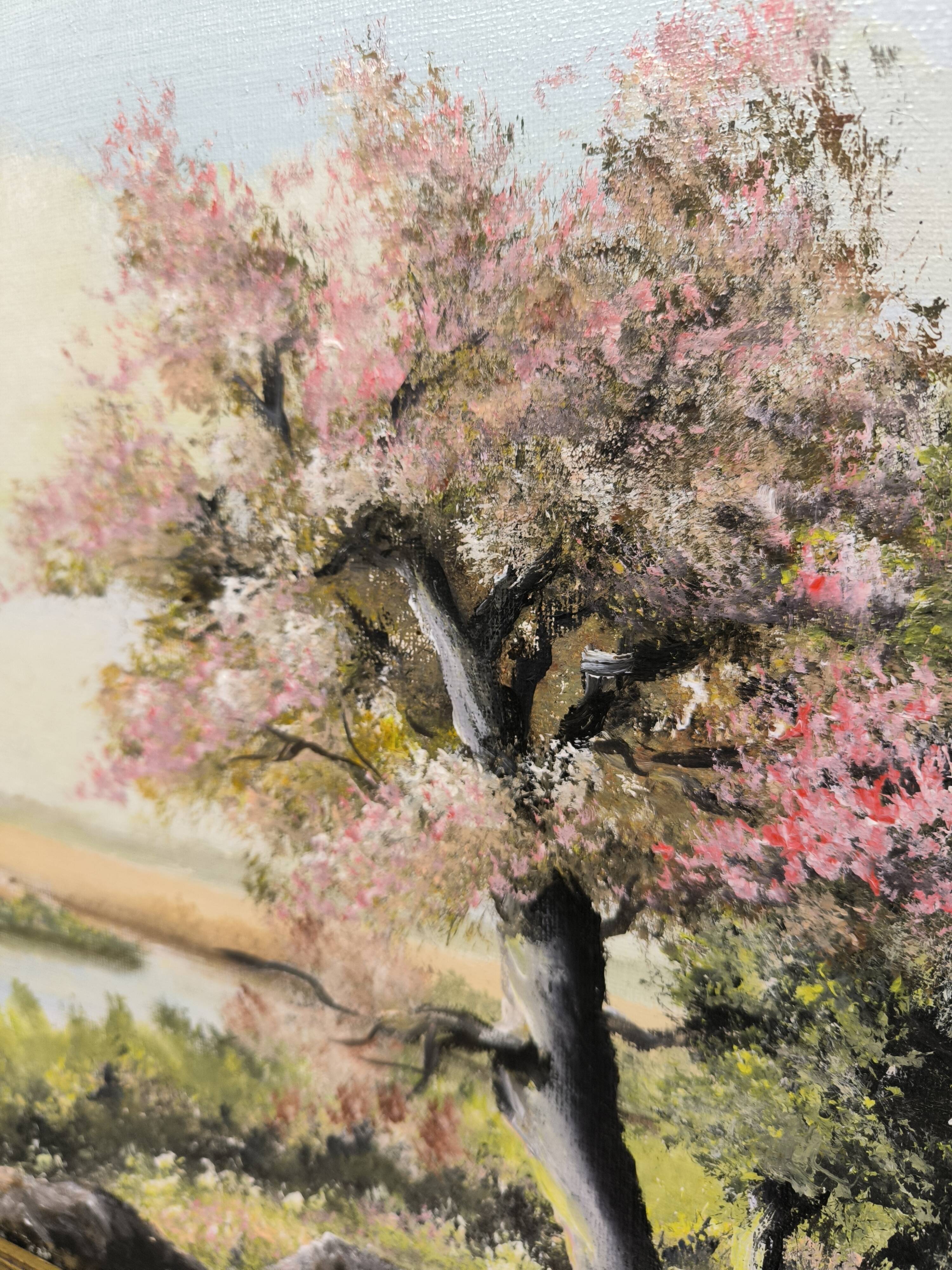 Landscape painting of flowering trees, Huguette Eichwald