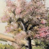 Landscape painting of flowering trees, Huguette Eichwald