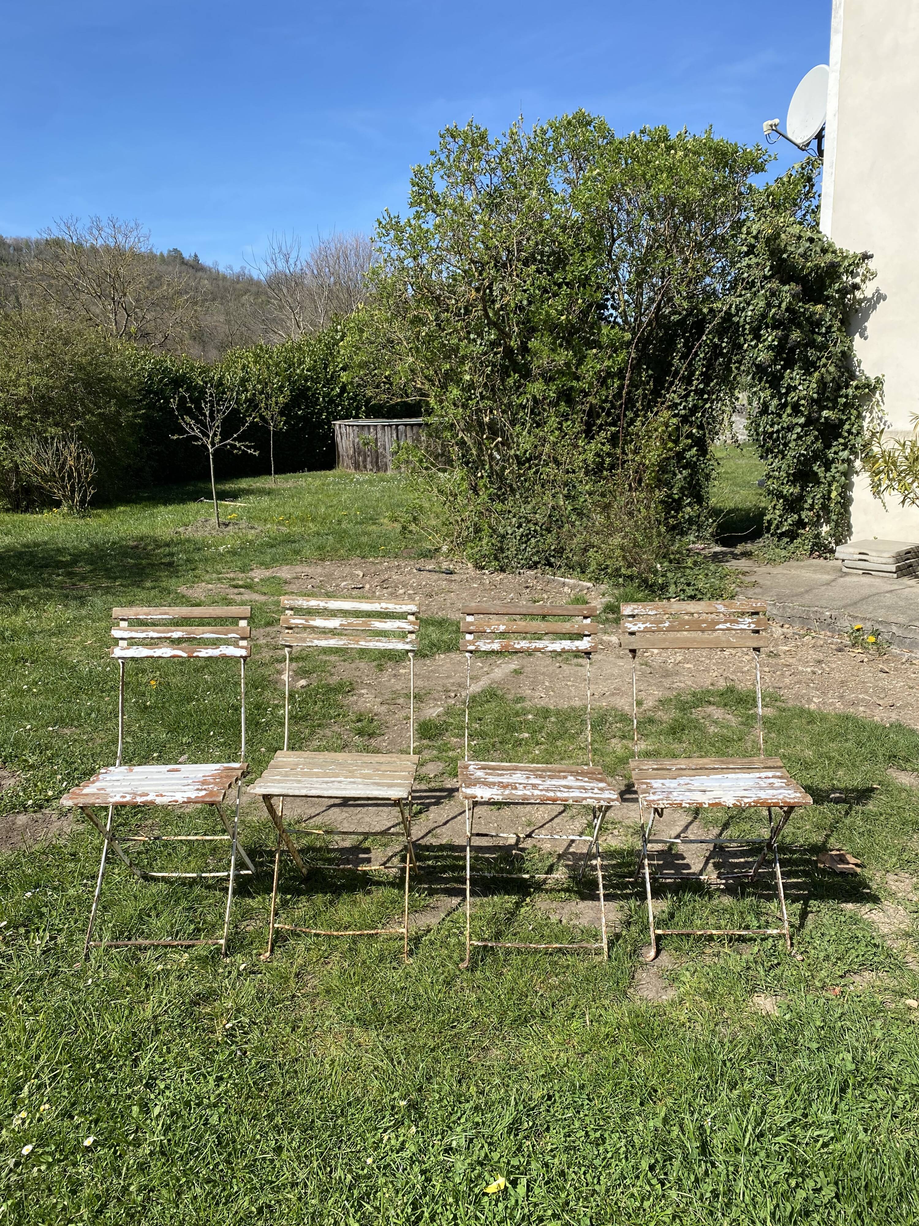 Set of 4 folding garden chairs in wood and metal