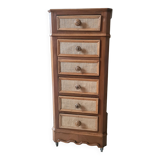 Walnut and burlap bedside table, 1900