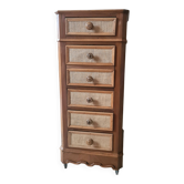 Nightstand in walnut and jute fabric, 1900