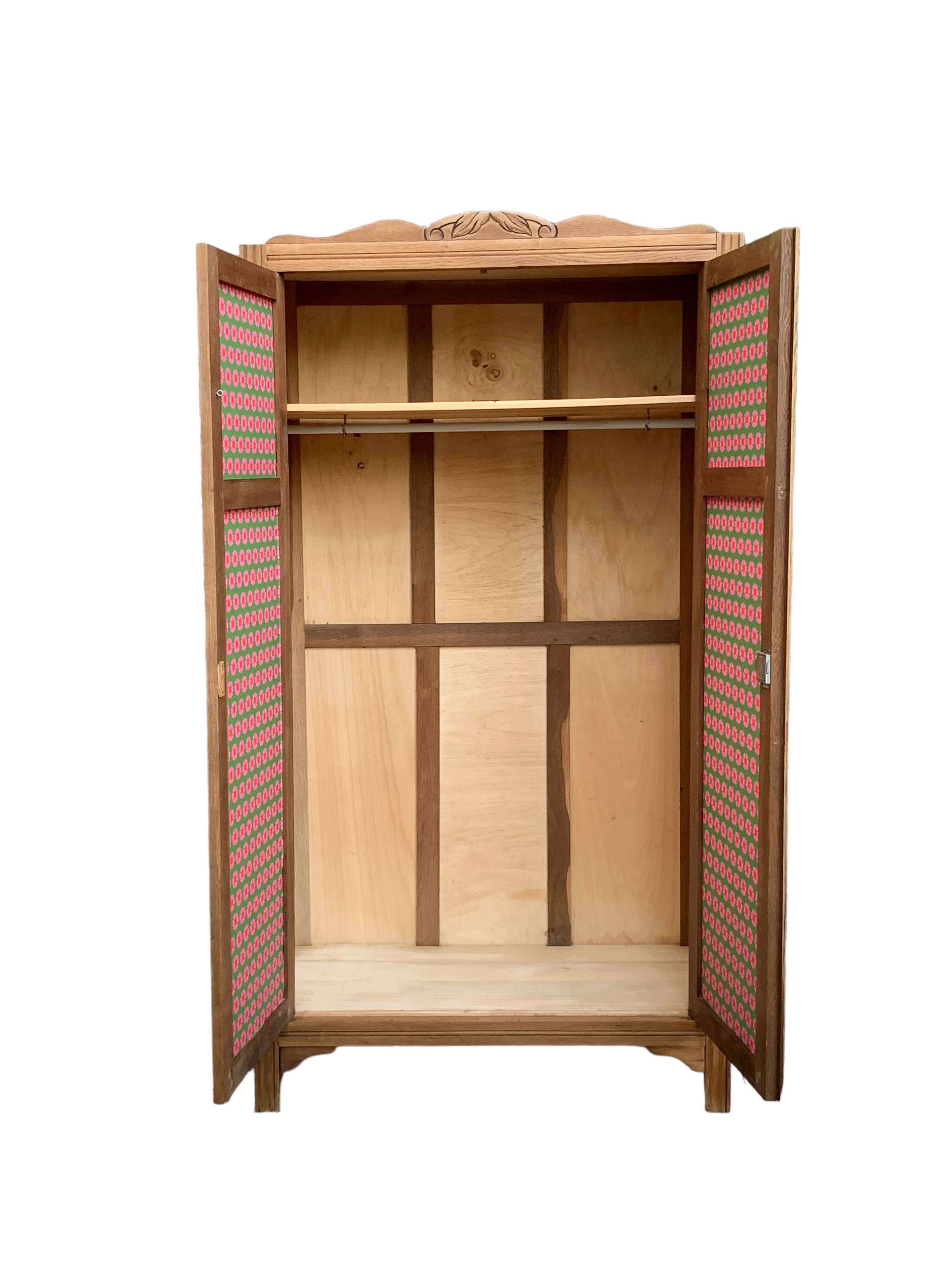 Parisian wardrobe, art deco raw wood wardrobe, 1930