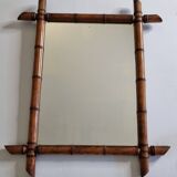 Large antique turned wood mirror in bamboo style, late 19th century, 58 x 45 cm