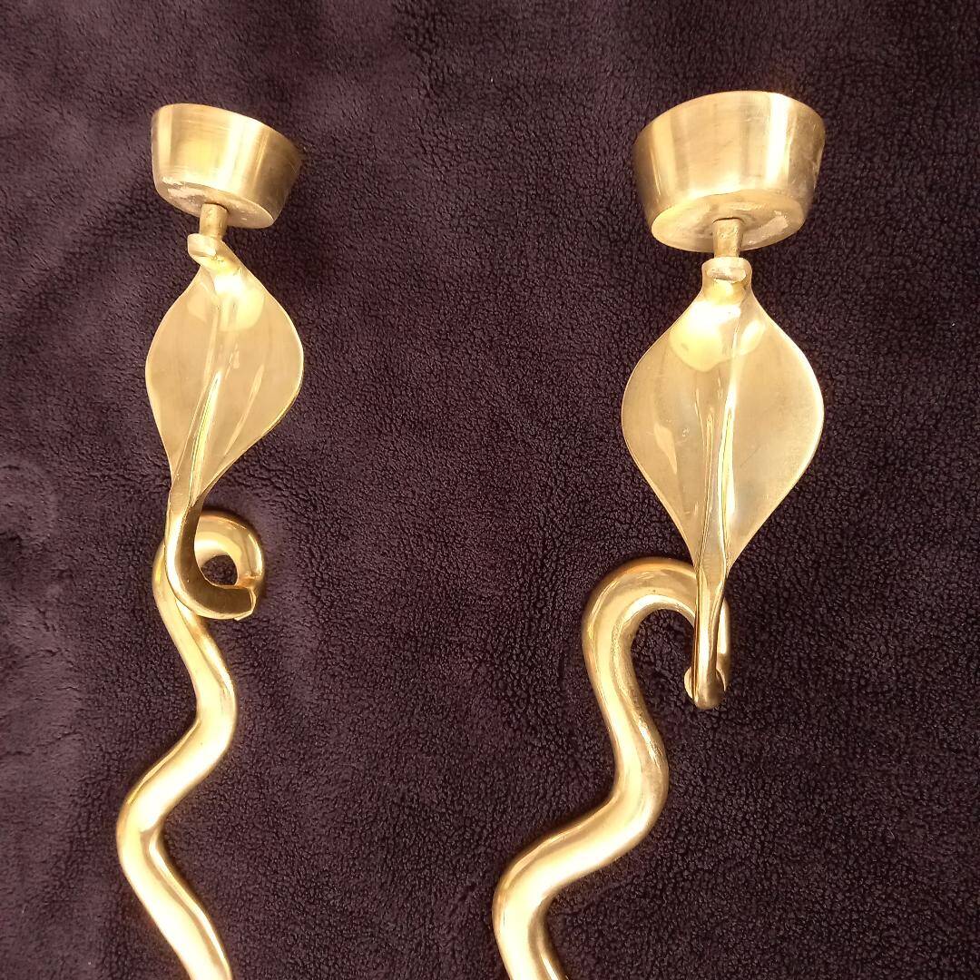 2 large bronze snake cobra wall lights mid century decor candle holder