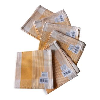 6 saffron yellow checkered towels Geneviève Lethu