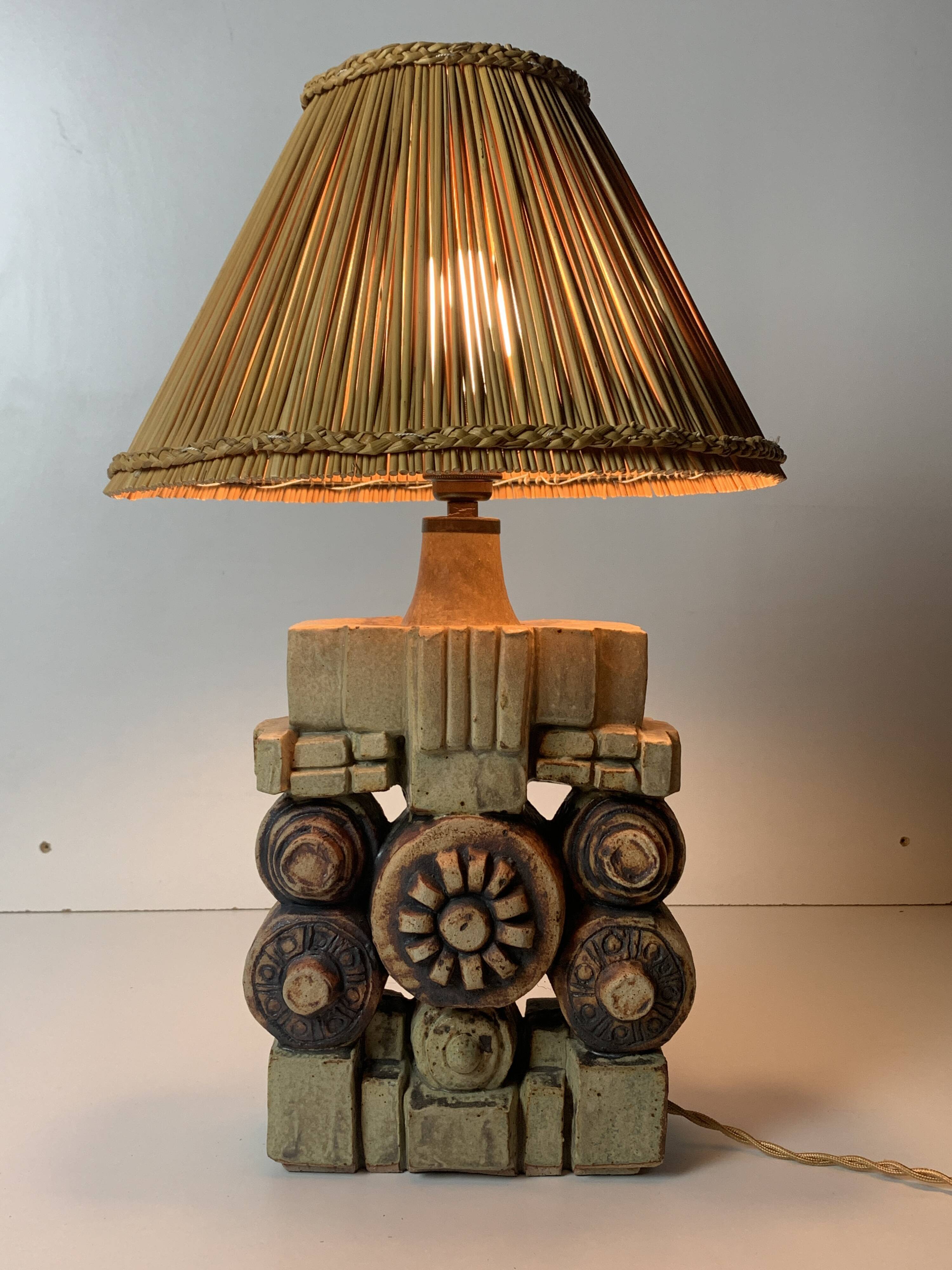 Mid century brutalist ceramic table lamp by Bernard Rooke, 1970s