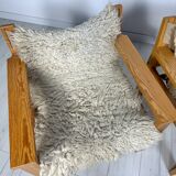 '70s set of 2 pine & canvas lounge chairs by Erik Wørts for IKEA