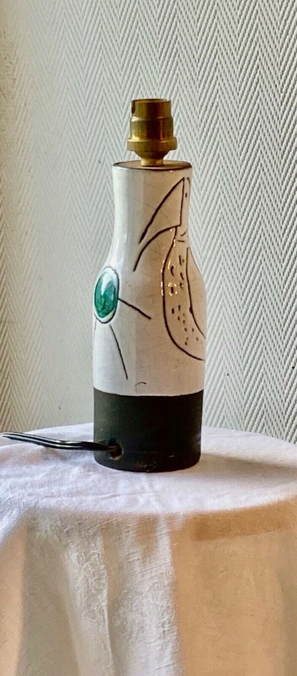 Pied de lampe en céramique émaillé polychrome décor abstrait  signée Jacques Innocenti