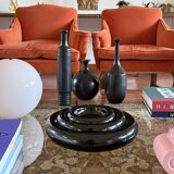 Mid-century set of 3 black bucchero ceramic vases, Sebastiani Italy 1960s