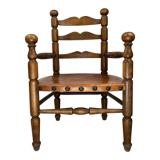 Rustic french farm chair, leather seat ca 1930s-1950s
