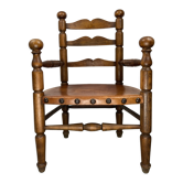 Rustic french farm chair, leather seat ca 1930s-1950s