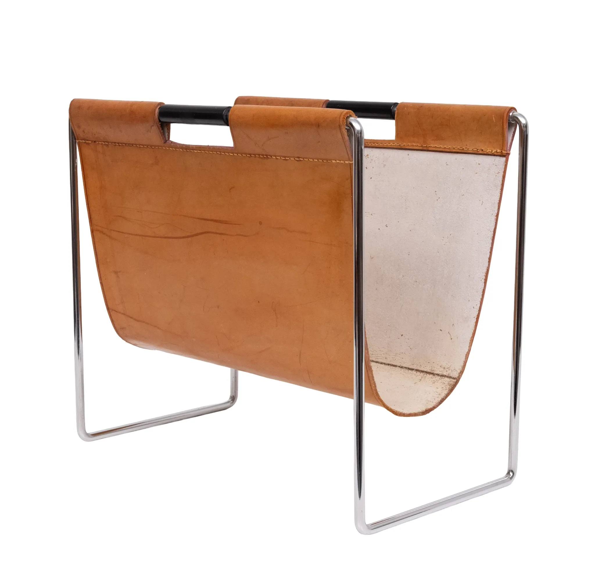 Brabantia Cognac color Leather Magazine holder 1960 Holland Status: Publish