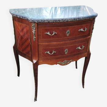 Old Louis XVI style marquetry chest of drawers marble top