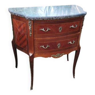 Old Louis XVI style marquetry chest of drawers marble top