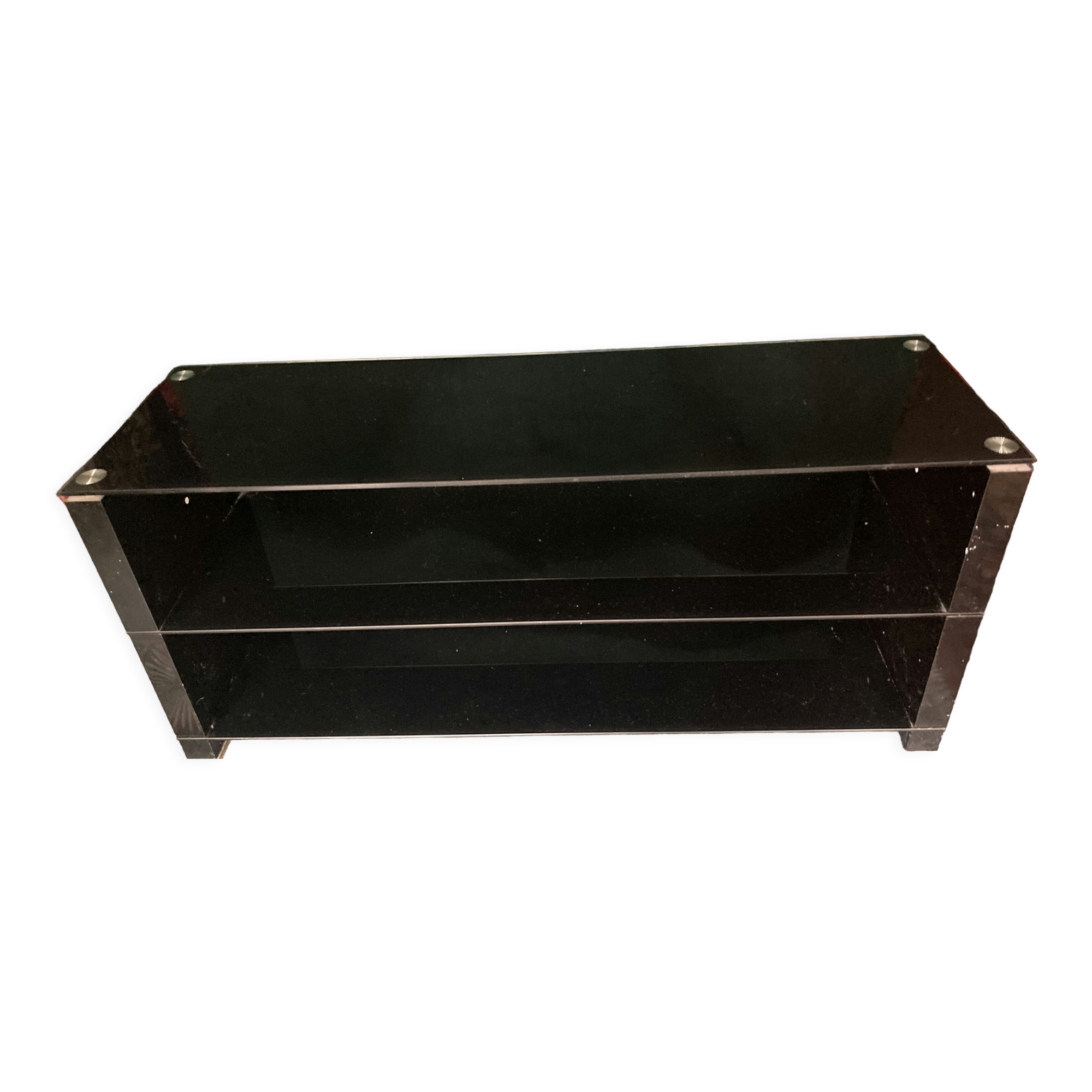 Low cabinet 1 shelf in black tempered glass for TV or other