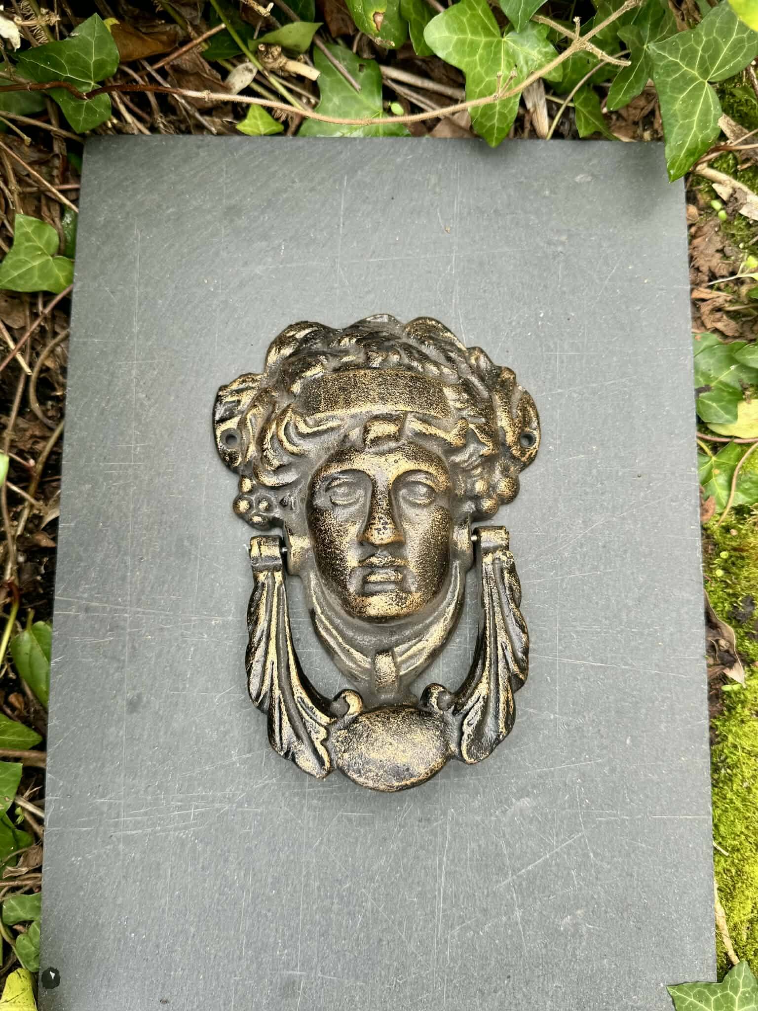 Large metal door knocker Greek goddess