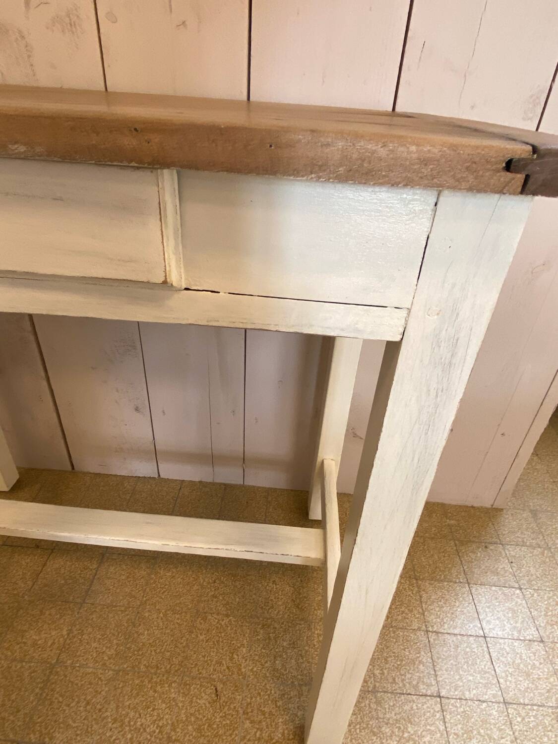Small wooden desk table in patinated wood