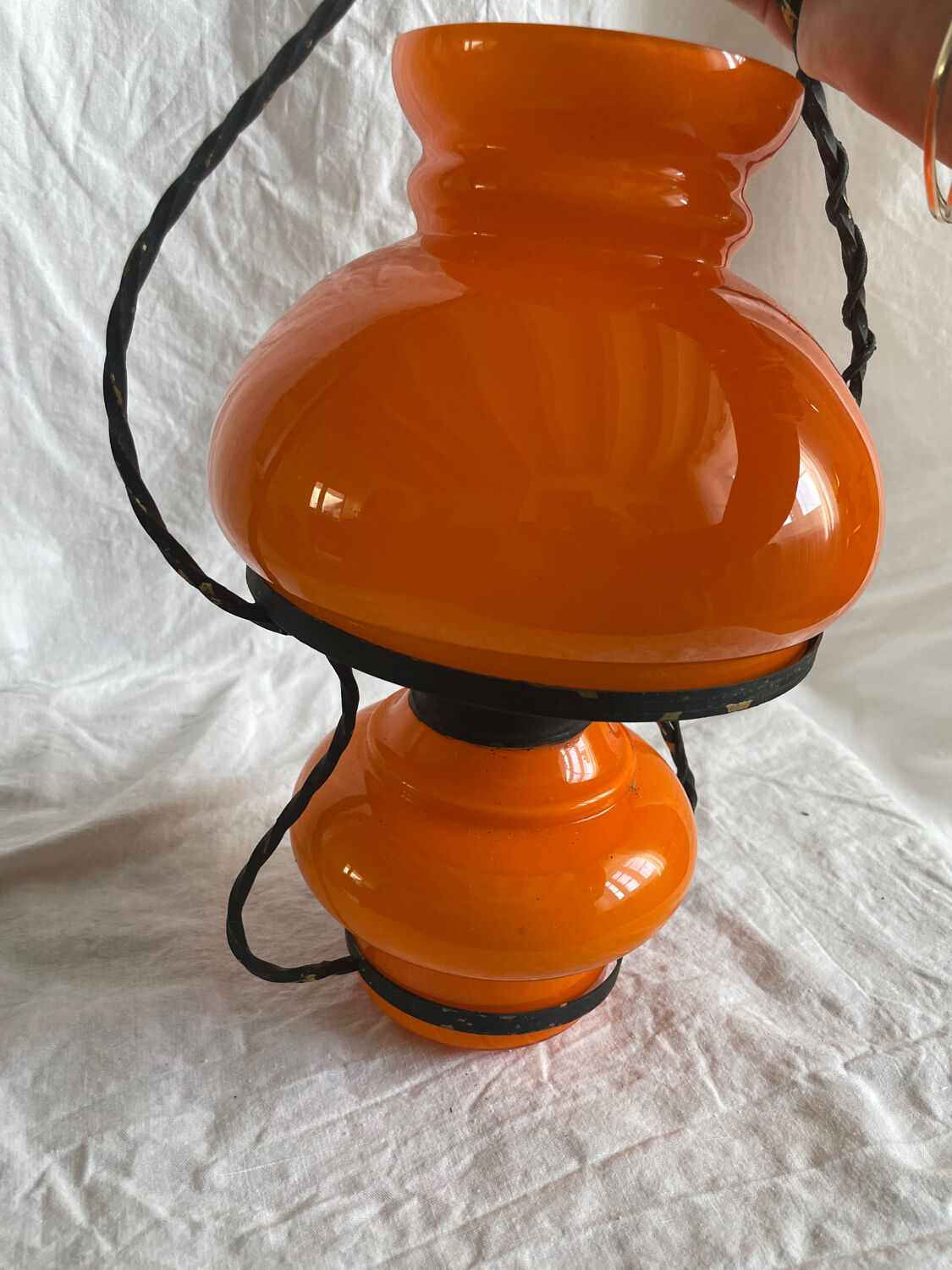 Pendant chandelier, vintage, opaline, Orange, 1970s