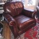Napoleon III style leather armchair pair