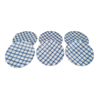 Set of 6 porcelain dessert plates Leoni by Sia Home Fashion décor blue checkered tea towel