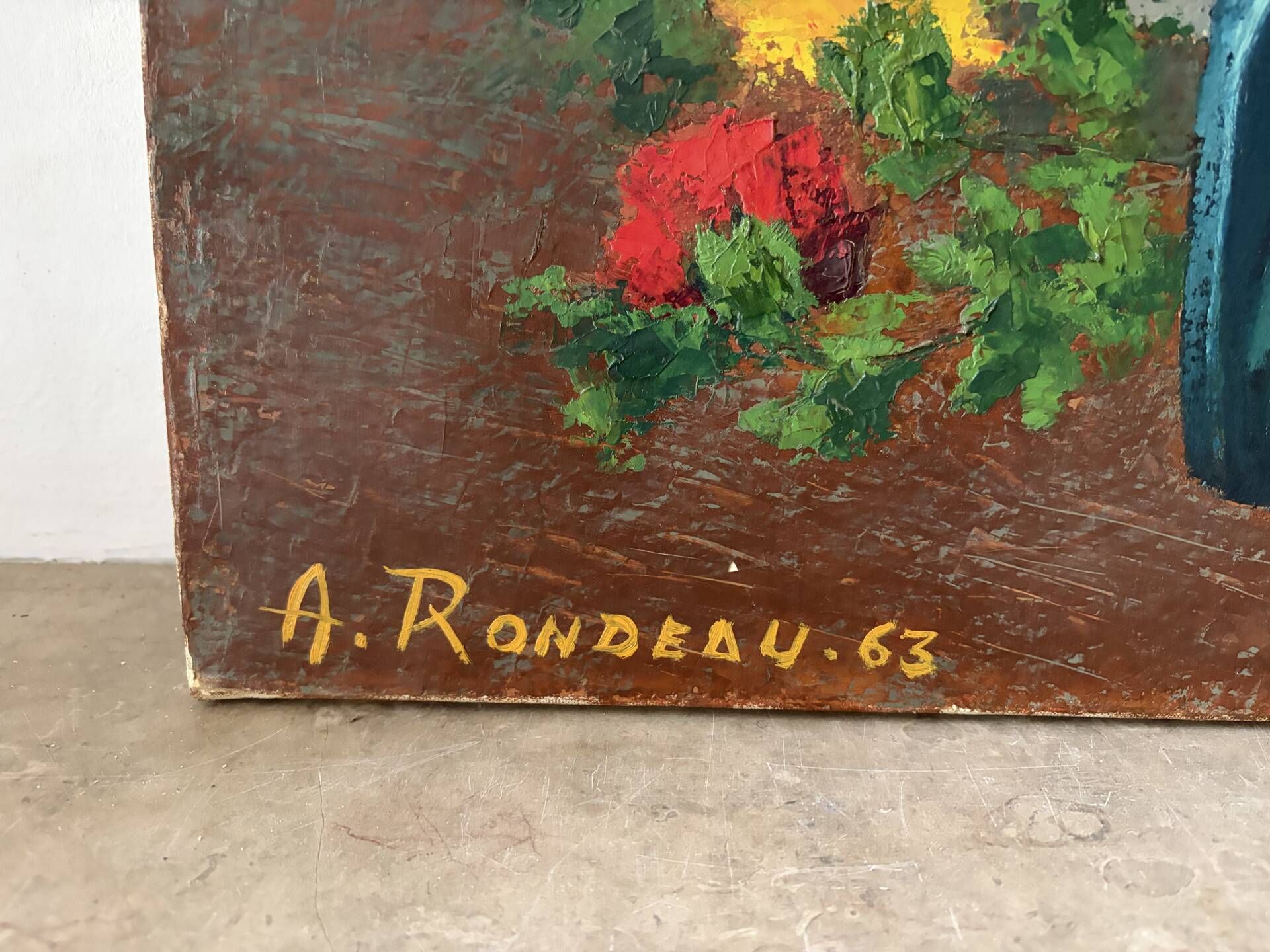 Bouquet in a jug, oil on canvas signed Rondeau 1963