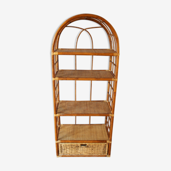 Shelves library 4 levels rattan and wicker vintage