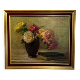 Antique painting, Still life with roses, signed Chaleyé