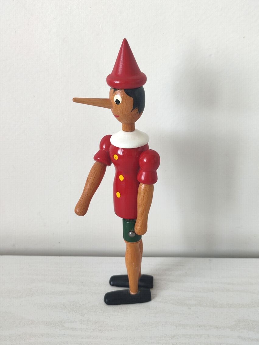 Figurine Pinocchio en bois, jouet Pinocchio vintage avec pièces