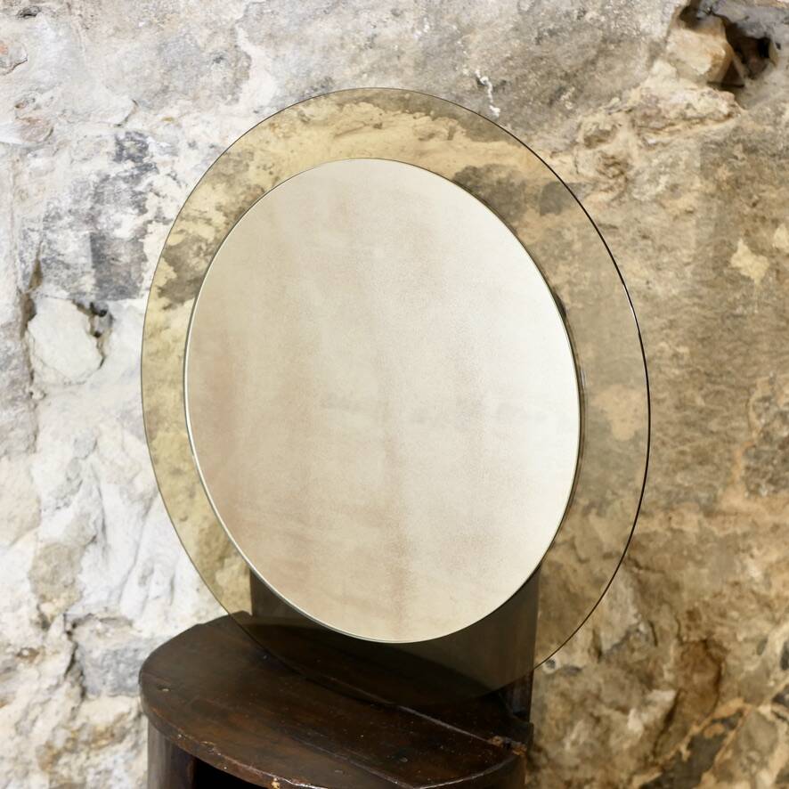 Large miroir rond à double couche par Veca, Italie, 1970s