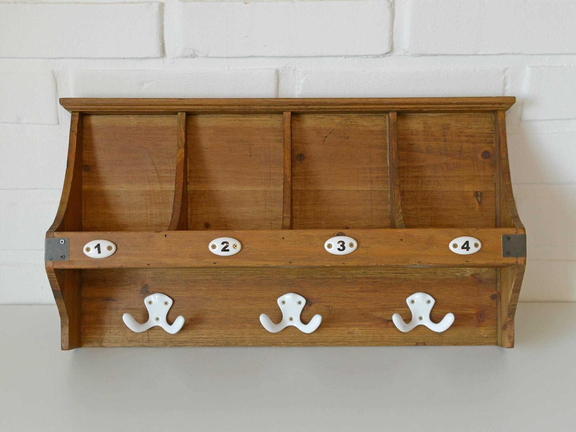 Vintage Wall Wooden Shelf / Mid Century Mail Organizer / Key Holder