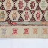 Antique Turkish Kilim Rug: Beige Wool, Zig-Zag Tribal Design 141x235cm